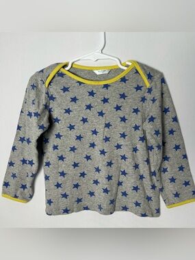 Baby Boden Gray Long Sleeve Cotton T-Shirt Blue Stars 2T-3T Unisex
